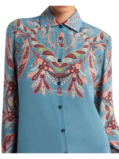 Camicia da donna in pura seta, motivo floreale sullo sfondo azzurro ETRO | WRIA0019AKA37X0884